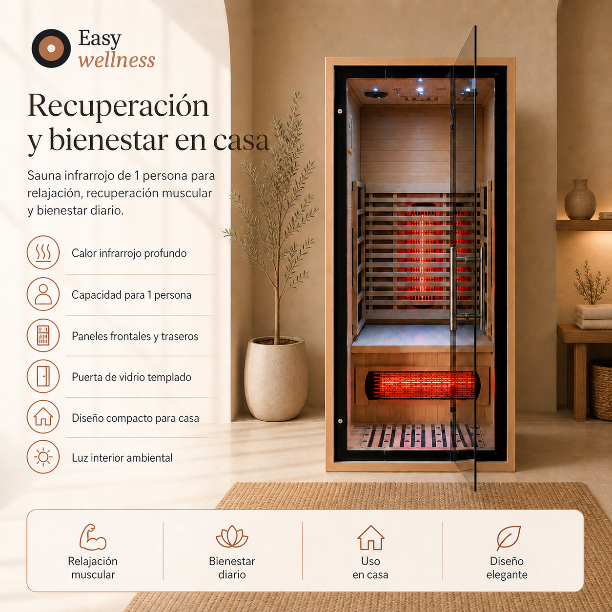 Easy Sauna 1P — Cabina Infrarroja de Madera Personal