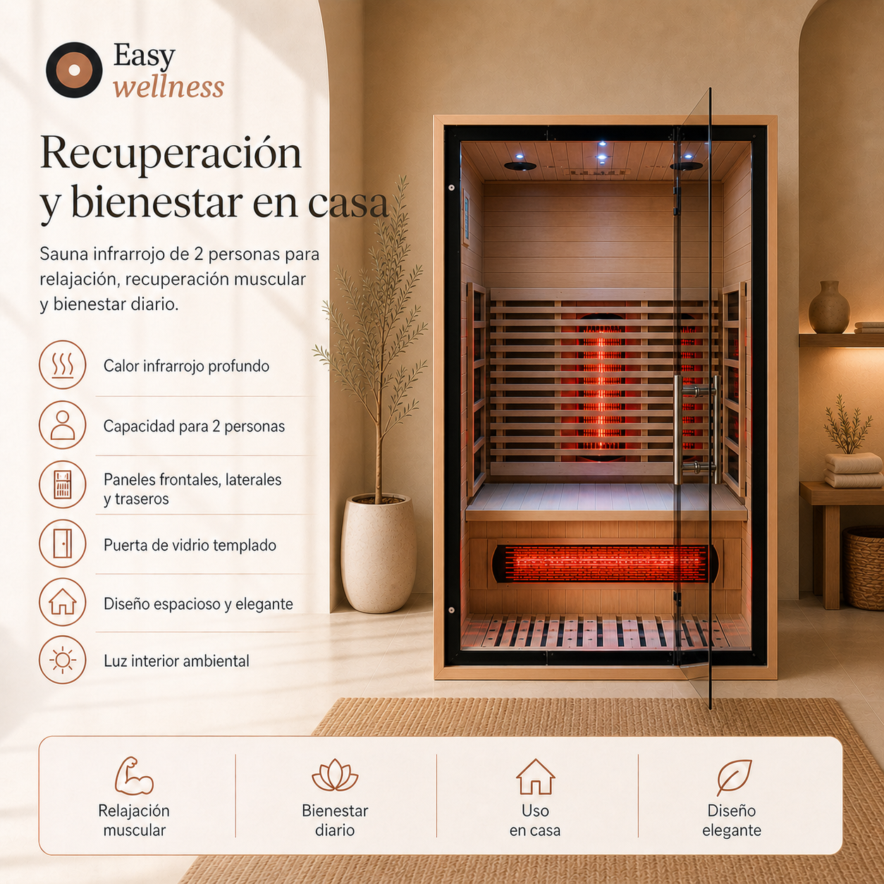 Easy Sauna 2P — Cabina Infrarroja de Madera para Dos