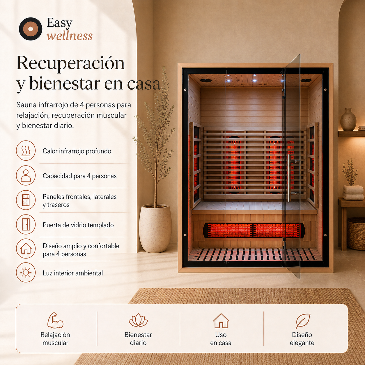 Easy Sauna 4P — Cabina Infrarroja de Madera Familiar